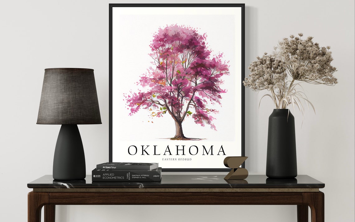 Oklahoma Eastern Redbud Watercolor State Tree Botanical Art Print - Image 2