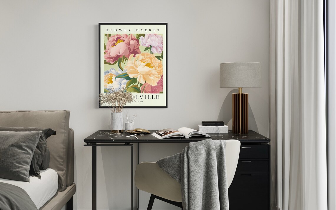 Merrillville Flower Market State Flower Peony Botanical Art Poster - Image 3