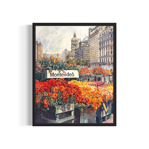 Montevideo Uruguay Flower Market Poster Art Print Neutral Botanical Pastel Artwork Wall Art Painting Bedroom Restroom Decor