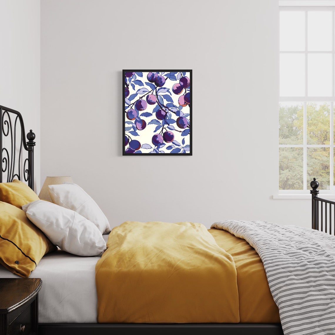 Plum Branch Pattern Purple Blue Botanical Fruit Kitchen Poster - Image 3