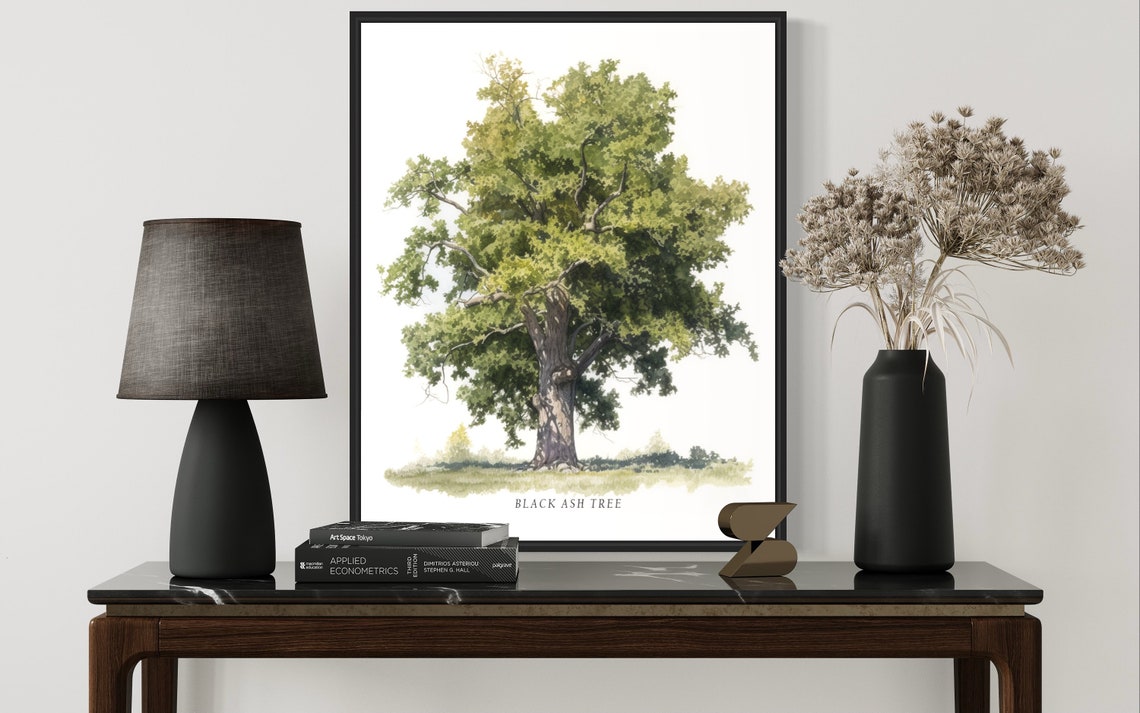 Black Ash Tree Watercolor Majestic Shade Tree Botanical Poster - Image 2