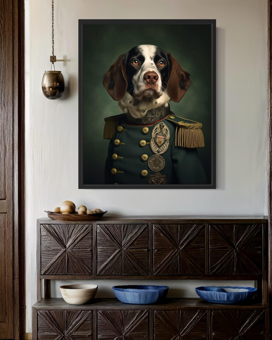 Brittany Spaniel in Decorated Military Uniform Portrait Poster - Image 2