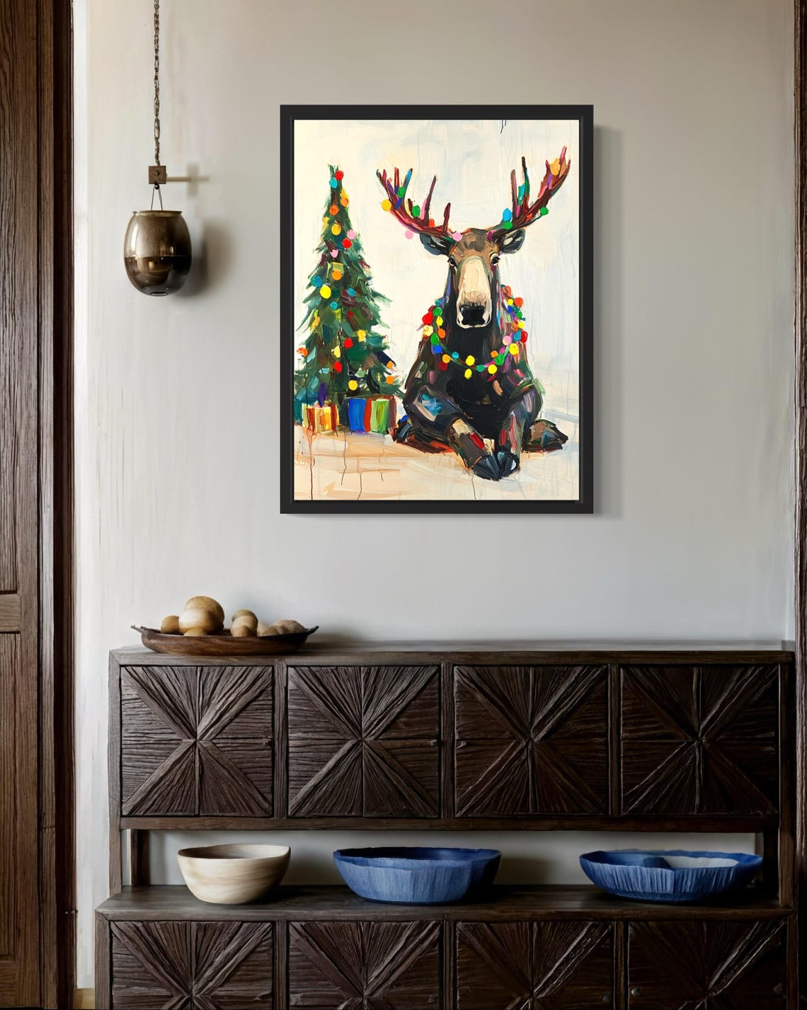 Moose Tangled In Christmas Lights Holiday Tree Poster Artwork - Image 2