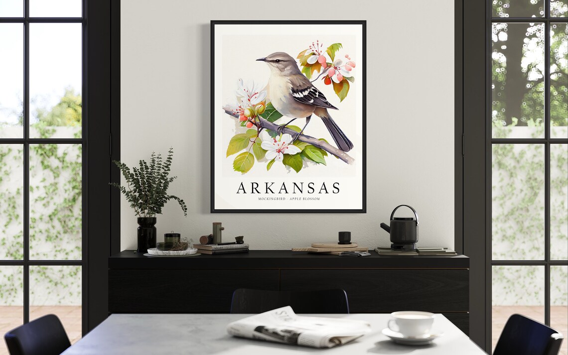 Arkansas State Bird Art Print, State Flower Wall Art - Image 3