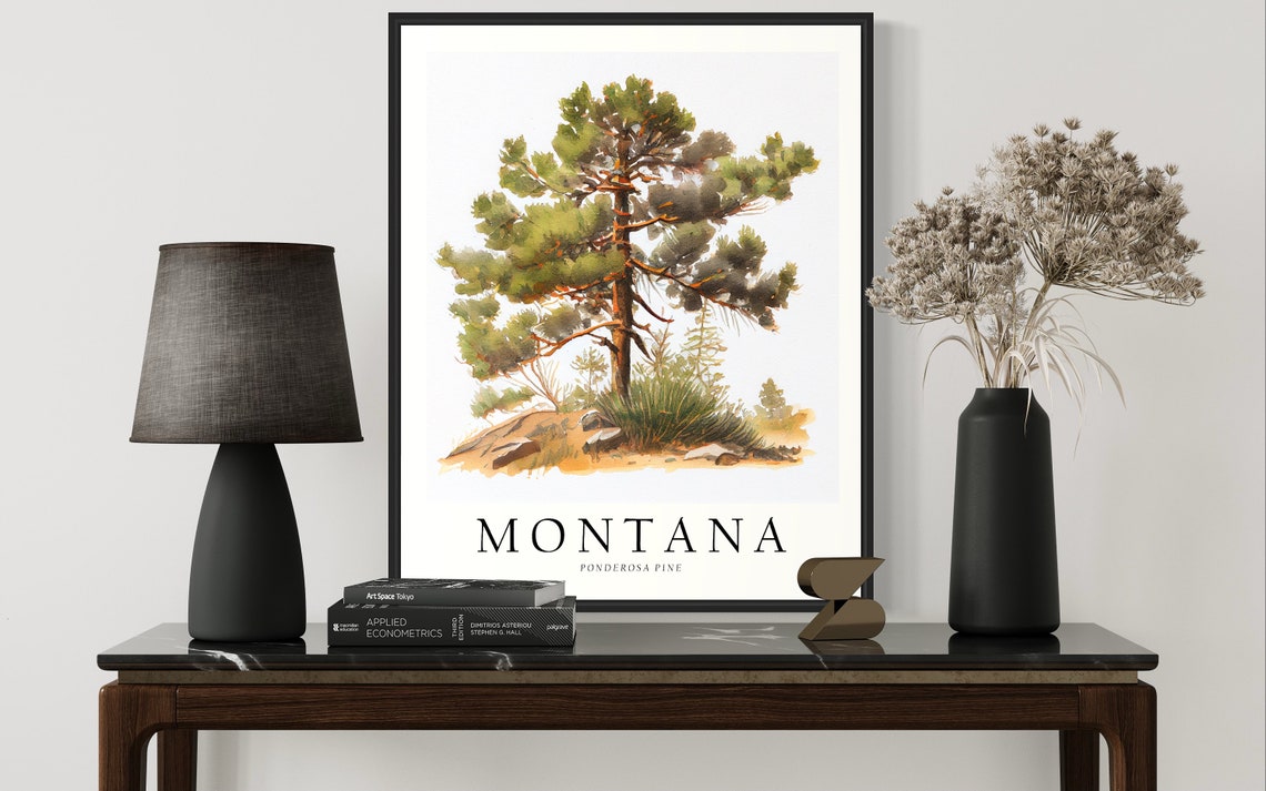 Montana Ponderosa Pine Watercolor State Tree Botanical Art Print - Image 2