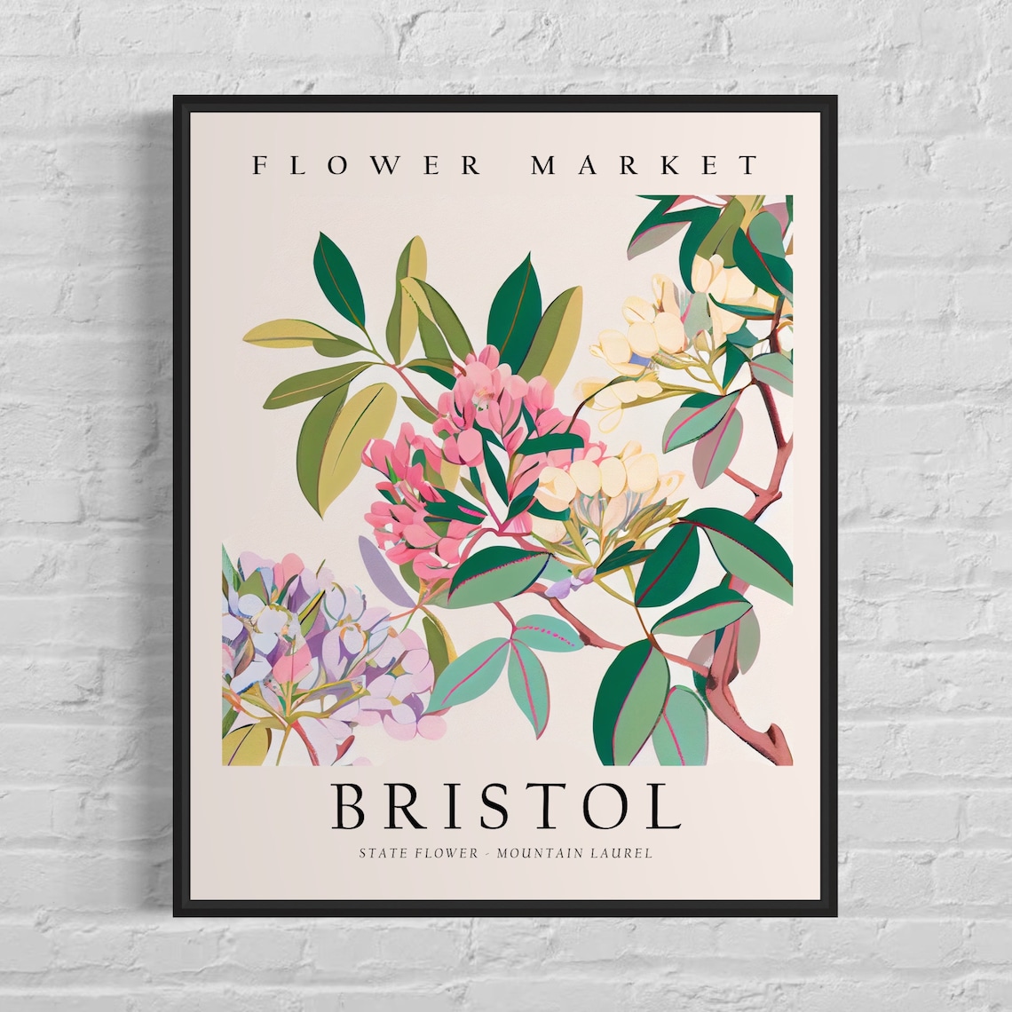 Bristol Flower Market Vintage Botanical Mountain Laurel Art Poster