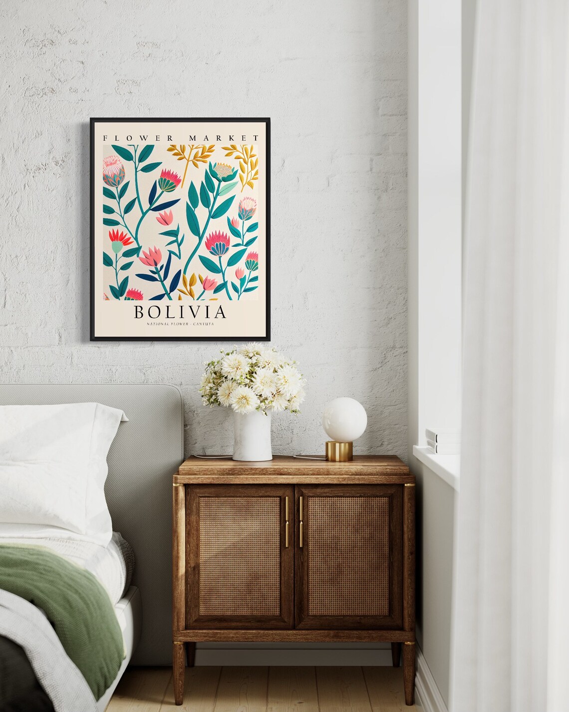 Bolivia Cantuta Flower Market Art Print, 1960s Botanical - Image 2