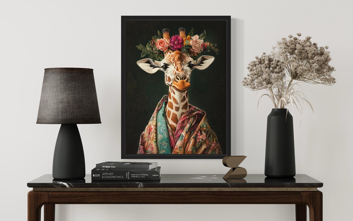 Giraffe Art Print, Animal Flowers In Kimono - Image 2