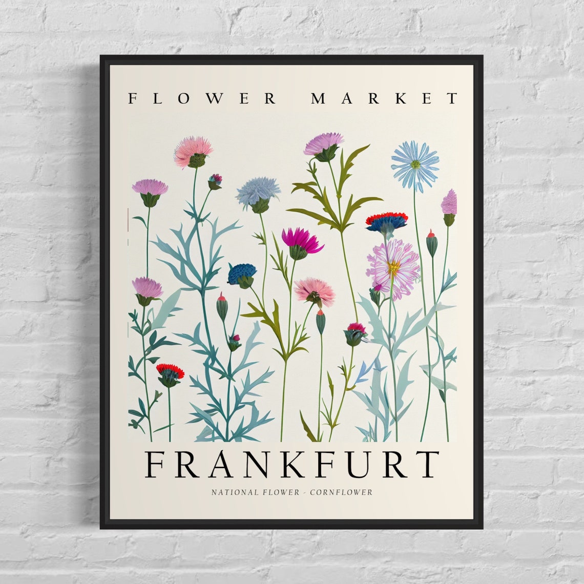Frankfurt Flower Market Cornflower Botanical Illustration Poster