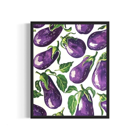 Eggplant Poster Art Print Kitchen Fruit Decor For Kitchen Dining Restaurant Neutral Food Pastel Artwork