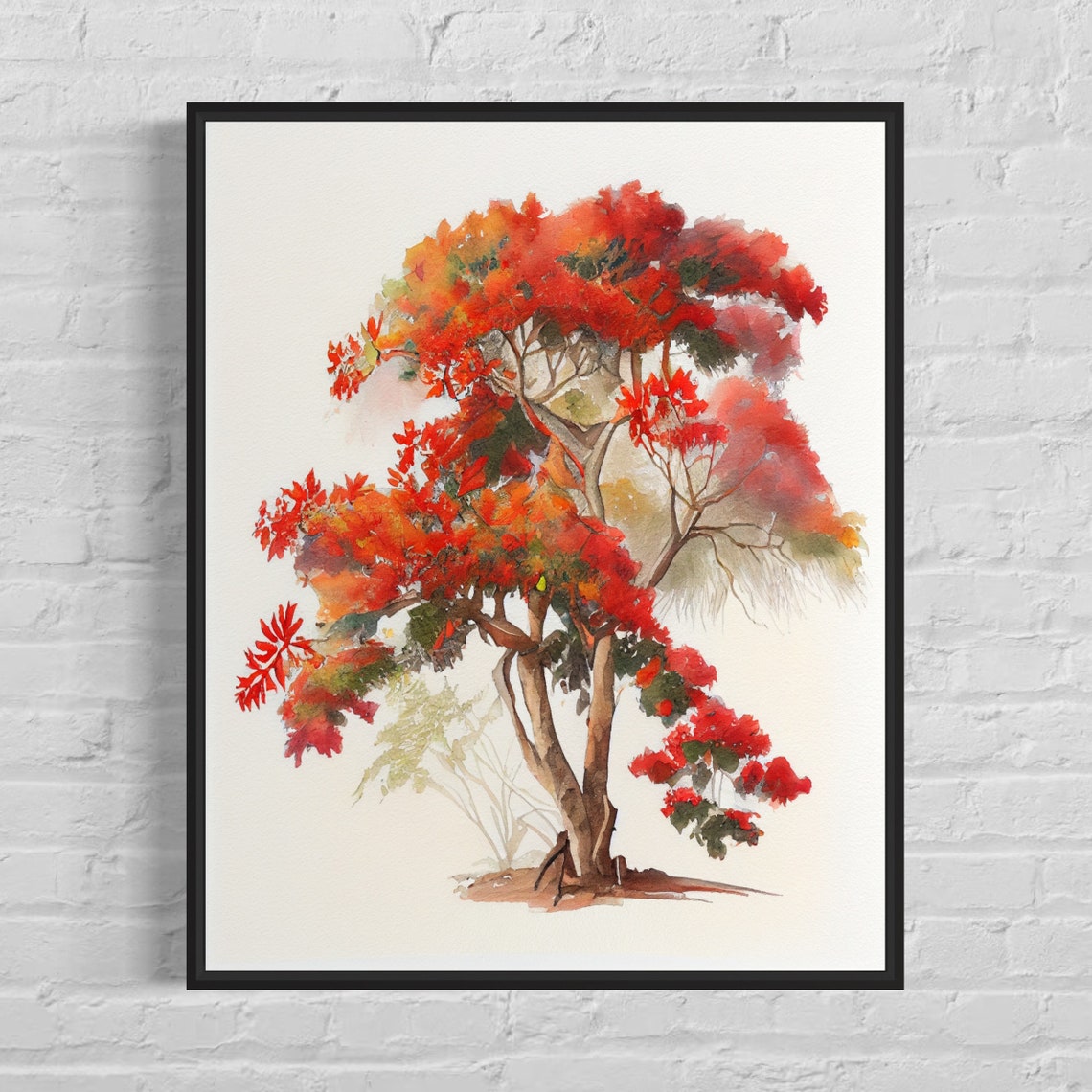 Flame Tree Watercolor Painting in Red Flowering Tree Art Print