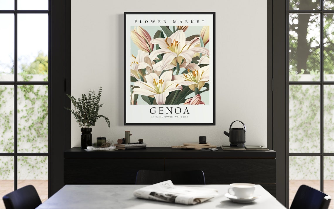 Genoa Flower Market White Lily Botanical Illustration Poster - Image 3