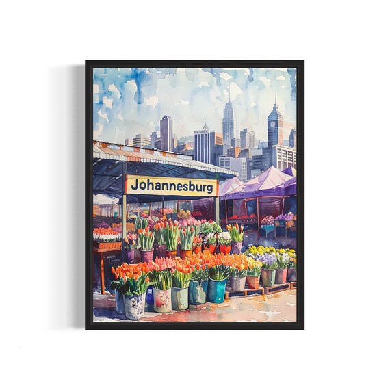 Johannesburg South Africa Flower Market Poster Art Print Neutral Botanical Pastel Artwork Wall Art Painting Bedroom Restroom Decor