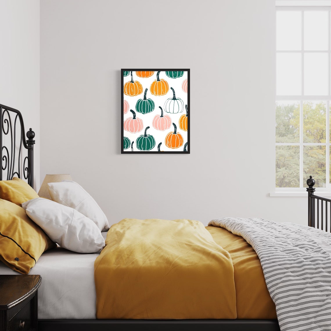 Pumpkin Pattern Orange Pink Green Fall Harvest Kitchen Poster - Image 3