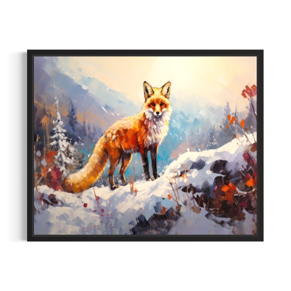 Red Fox Poster Art Print Winter Scenery Artwork Wall Art Painting