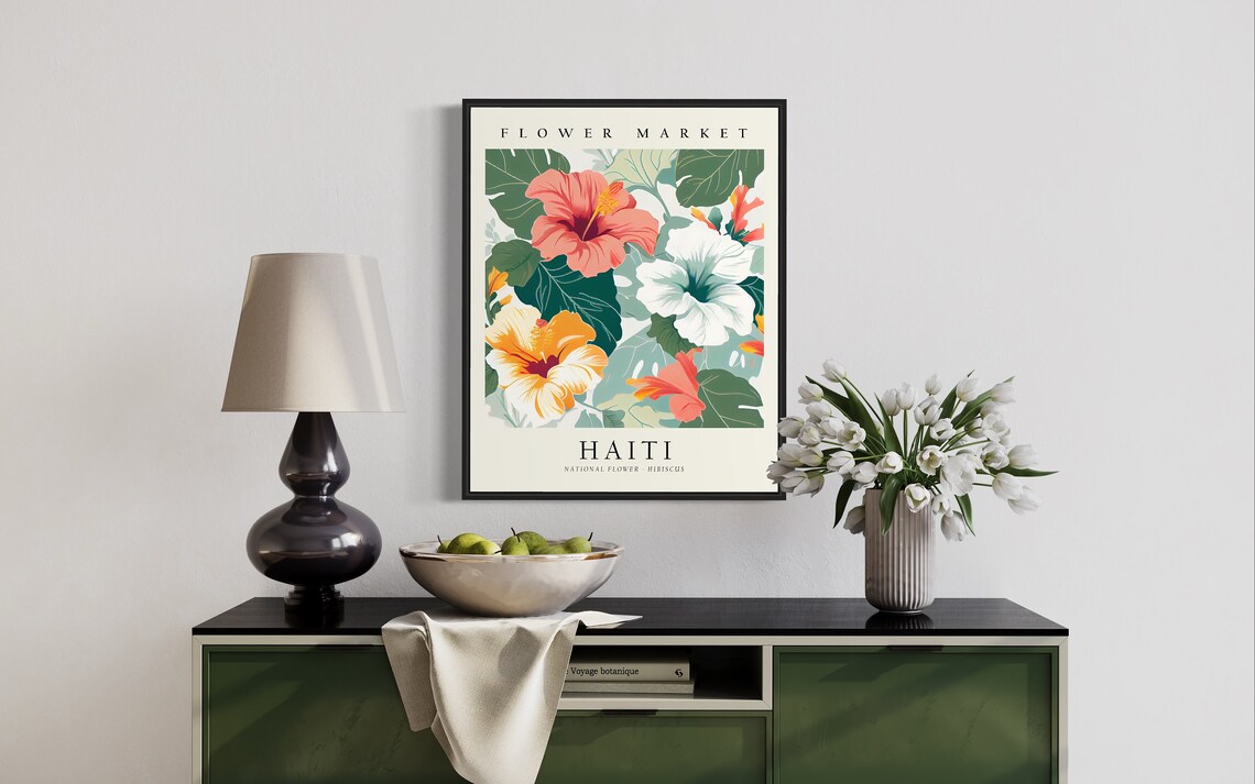 Haiti Flower Market Hibiscus Botanical Art Print - Image 2