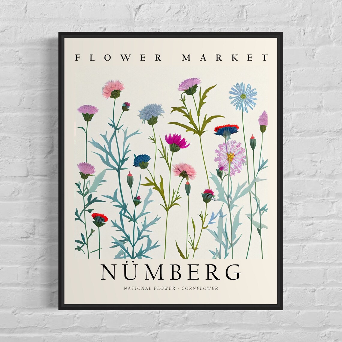 Nuremberg Germany Flower Market Cornflower Wildflower Art Poster
