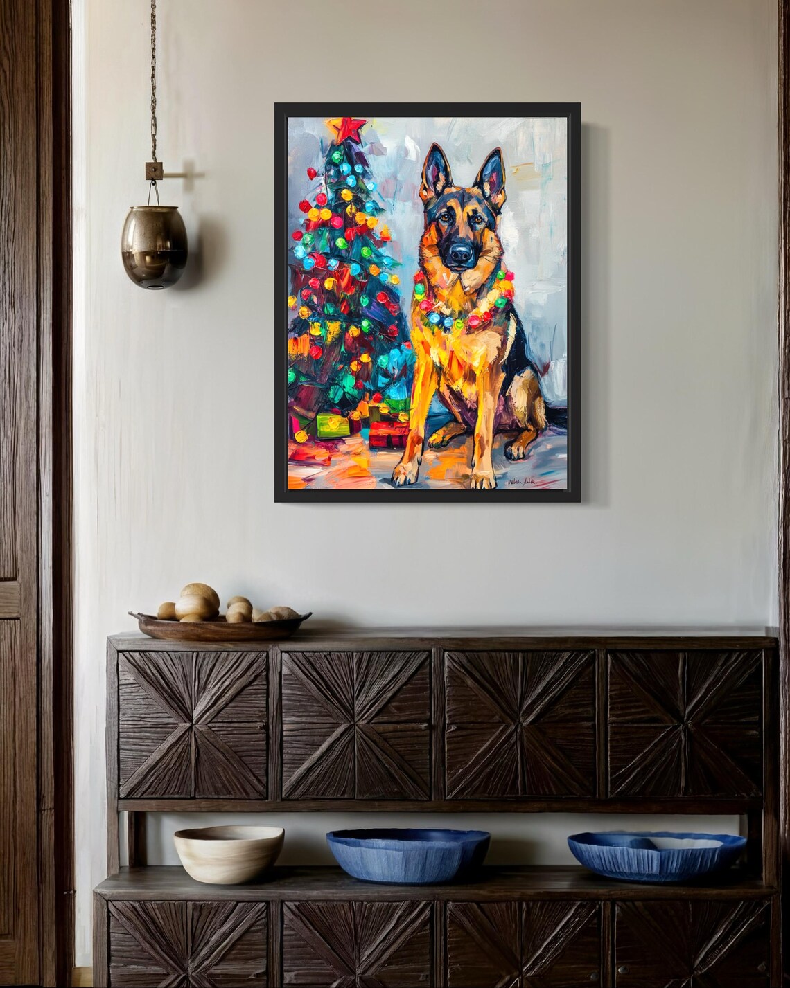 German Shepherd Dog Christmas Lights Poster Art Print - Image 2