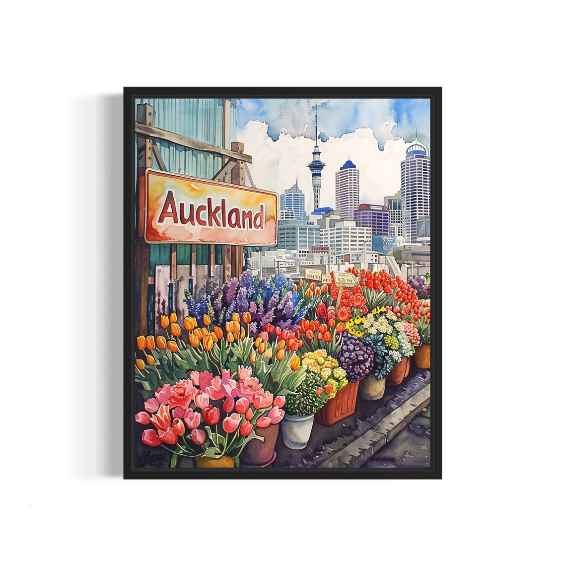 Auckland New Zealand Flower Market Poster Art Print Neutral Botanical Pastel Artwork Wall Art Painting Bedroom Restroom Decor