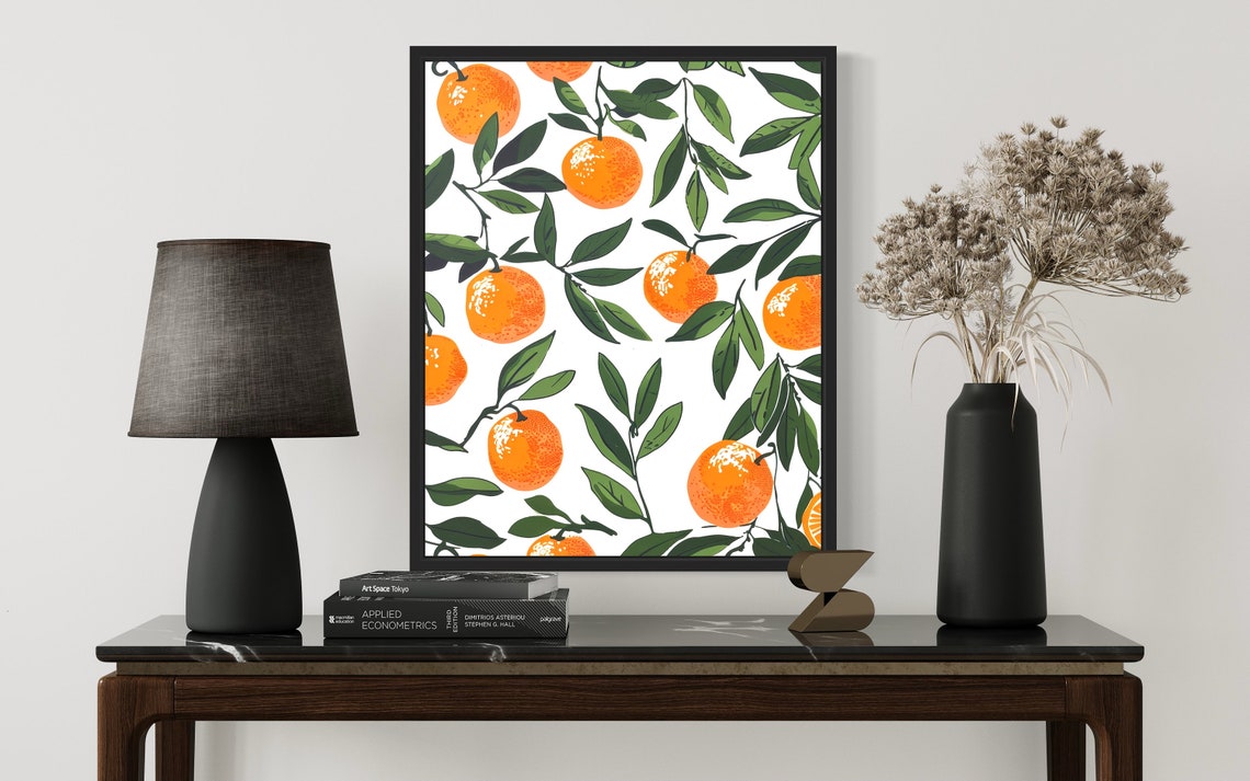 Orange Citrus Branch Pattern Illustrated Kitchen Fruit Poster - Image 2