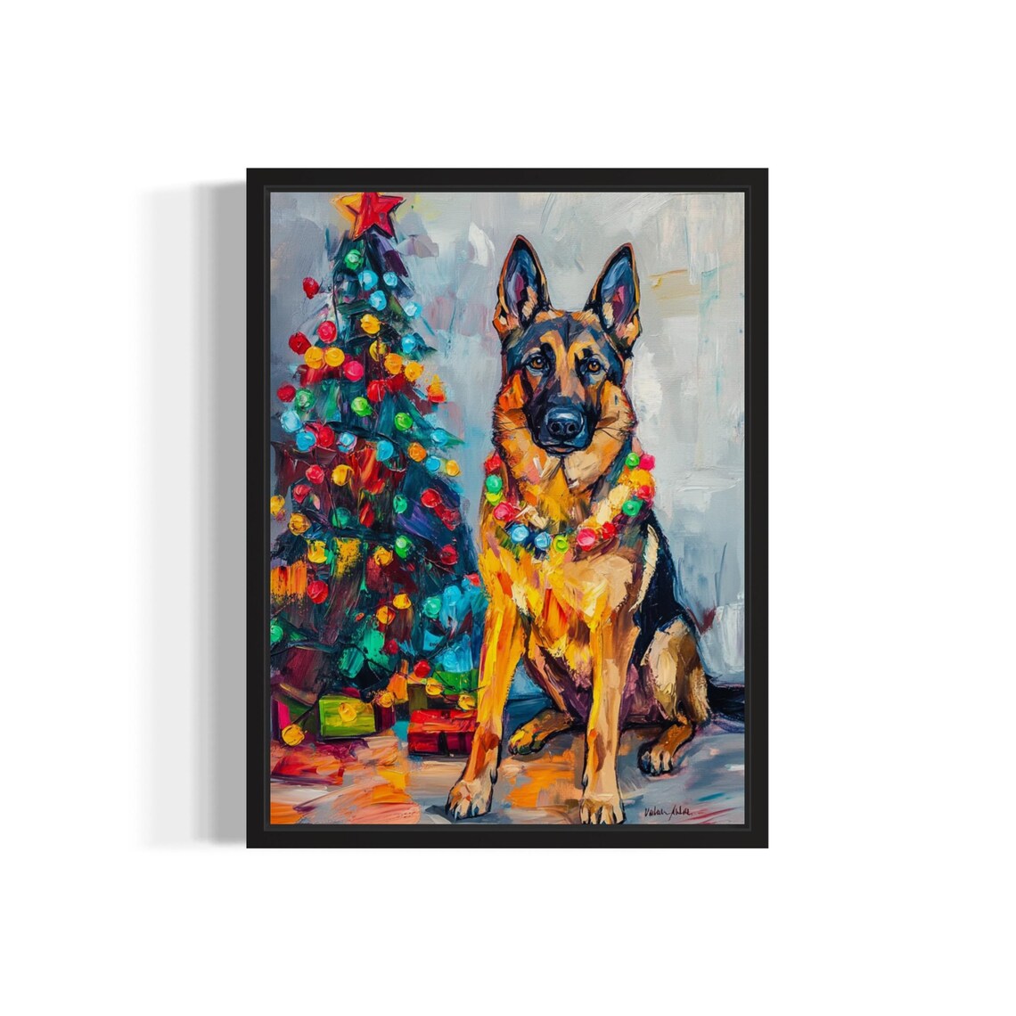 German Shepherd Dog Christmas Lights Poster Art Print