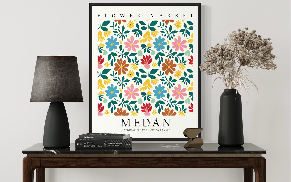 Medan Flower Market Colorful Puspa Bangsa Floral Pattern Poster - Image 2
