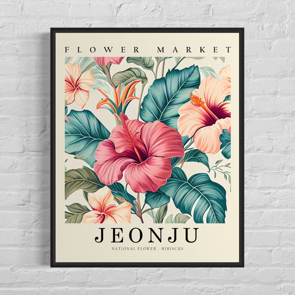 Jeonju Hibiscus Flower Market Tropical Botanical Decor Poster