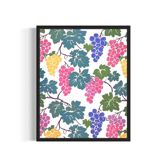 Grapes Poster Art Print Kitchen Fruit Decor For Kitchen Dining Restaurant Neutral Food Pastel Artwork