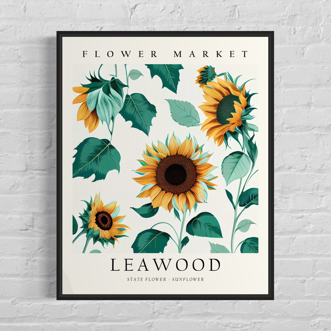 Leawood Kansas Sunflower Flower Market Vintage Botanical Poster