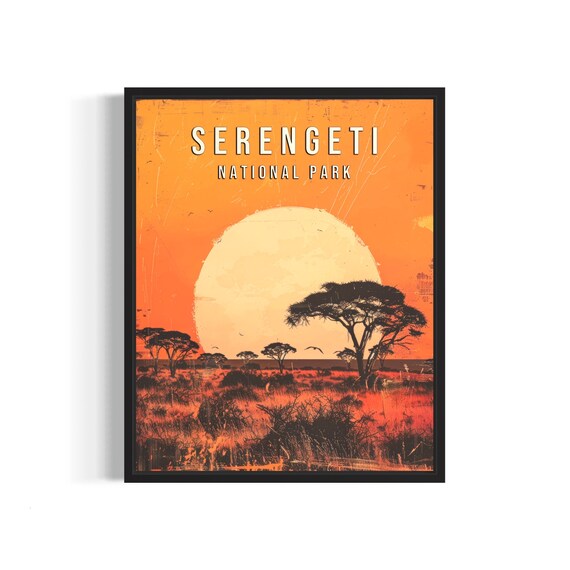 Serengeti National Park African Savanna Sunset Art Vintage Poster