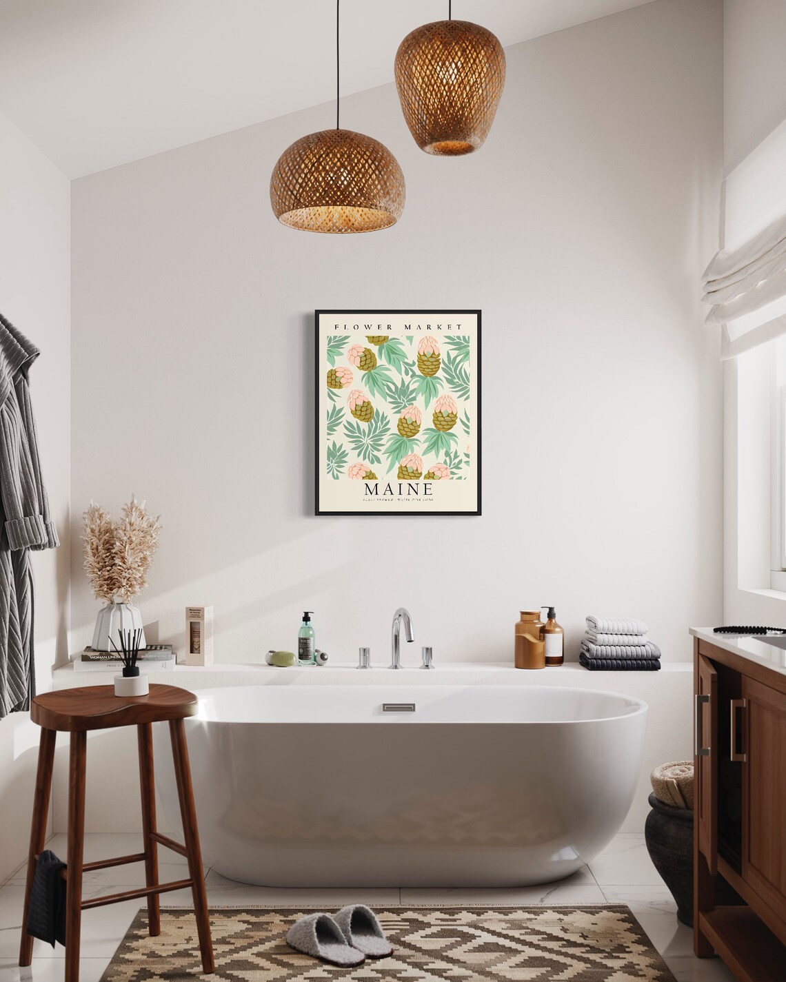 Maine State Flower Market Art Print, Neutral Botanical - Image 3