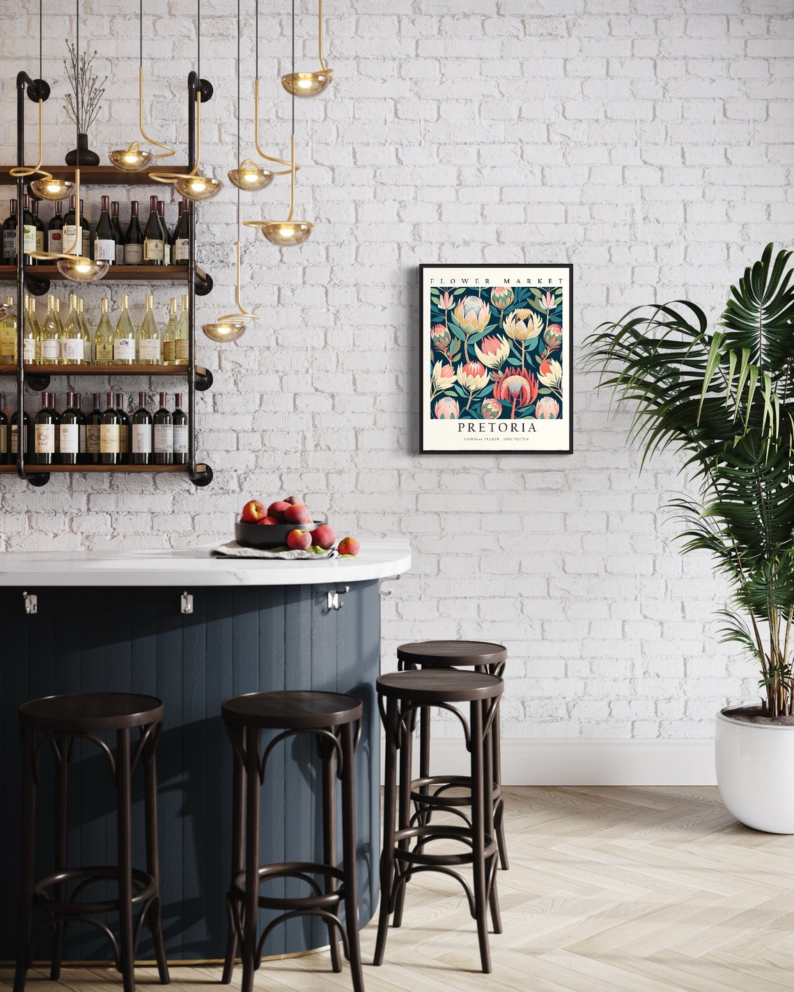 Pretoria Flower Market King Protea Dark Botanical Art Poster - Image 3