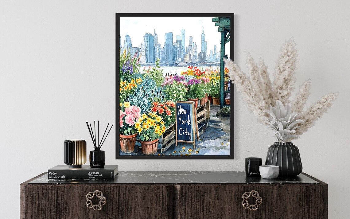 New York City Flower Market Neutral Botanical Art Print - Image 2