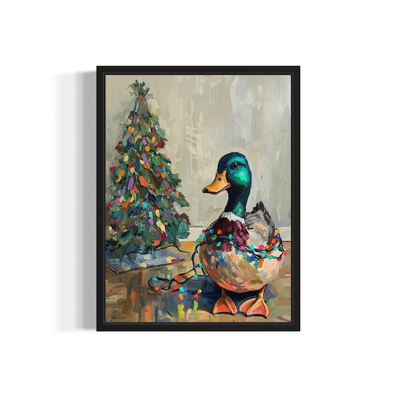 Mallard Duck Tangled In Christmas Lights Holiday Poster Artwork
