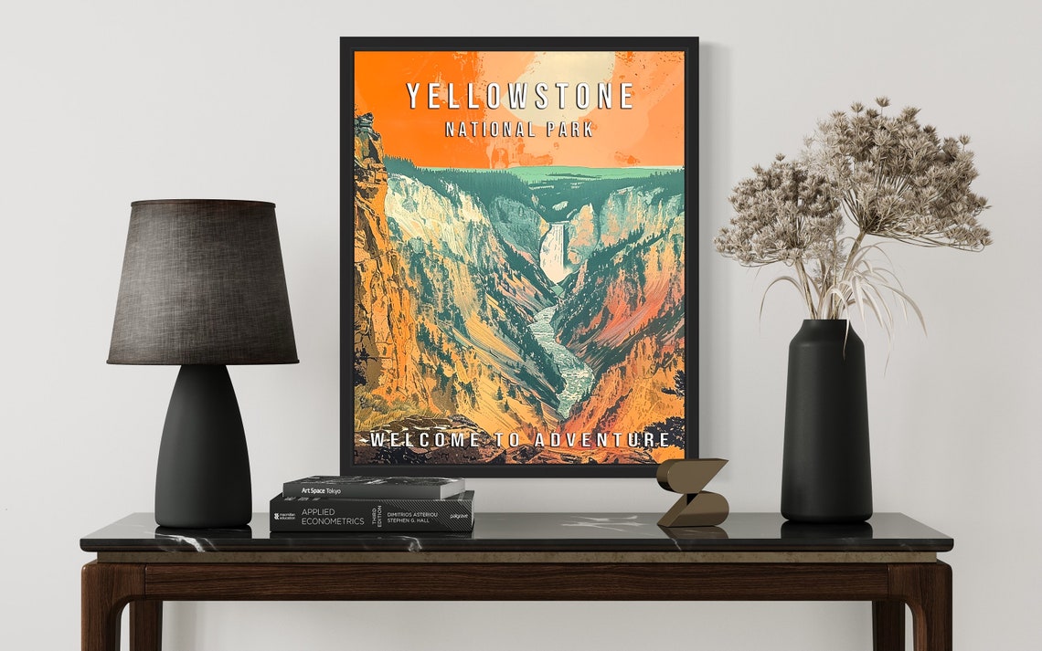 Yellowstone National Park Canyon Waterfall Art Vintage Poster - Image 3