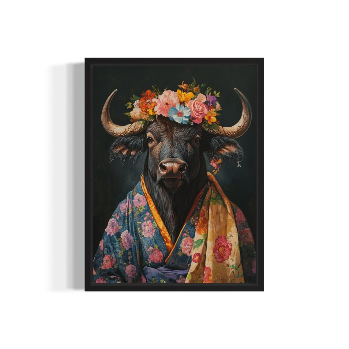 Buffalo Flower Crown Kimono Portrait Japanese Style Animal Poster
