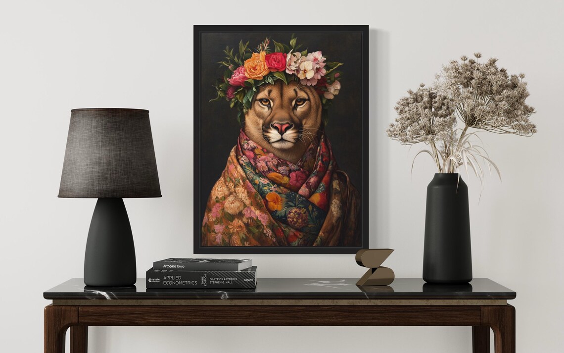 Mountain Lion Poster Art Print, Kimono Floral Decor - Image 2