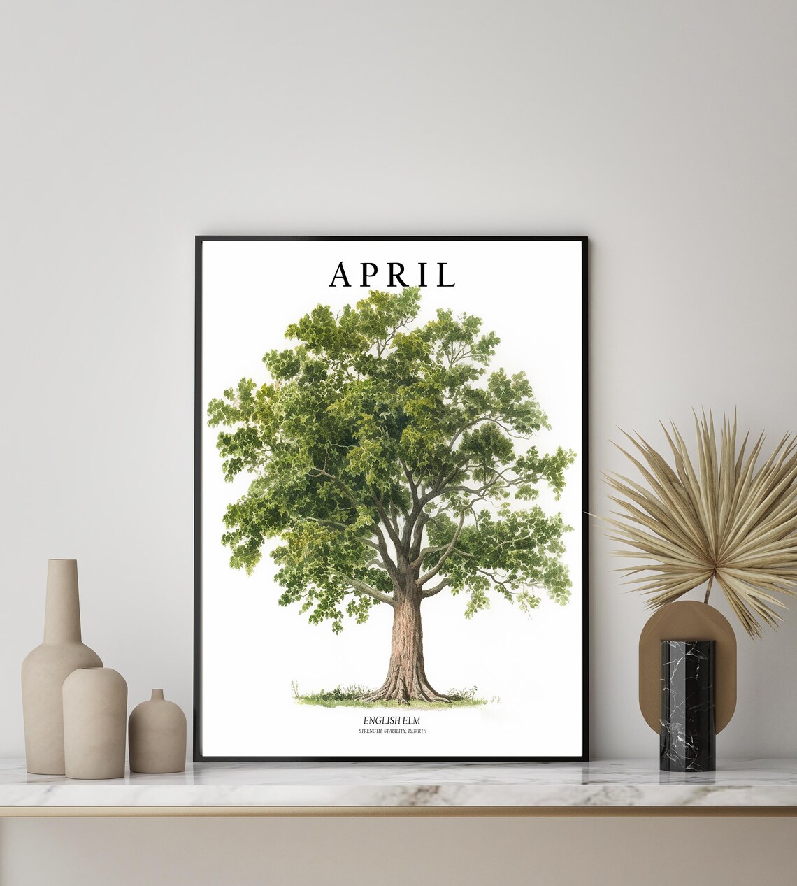 April English Elm Tree of the Month Watercolor Botanical Poster - Image 2