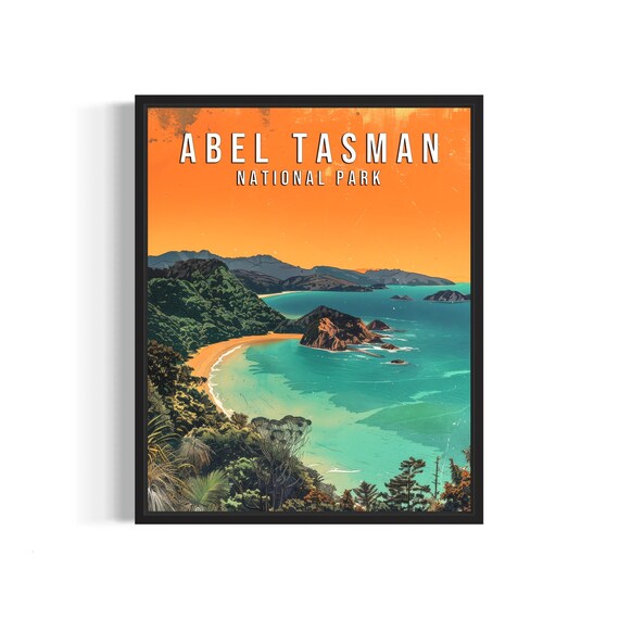 Abel Tasman National Park Golden Sunset Coast Beach Travel Poster