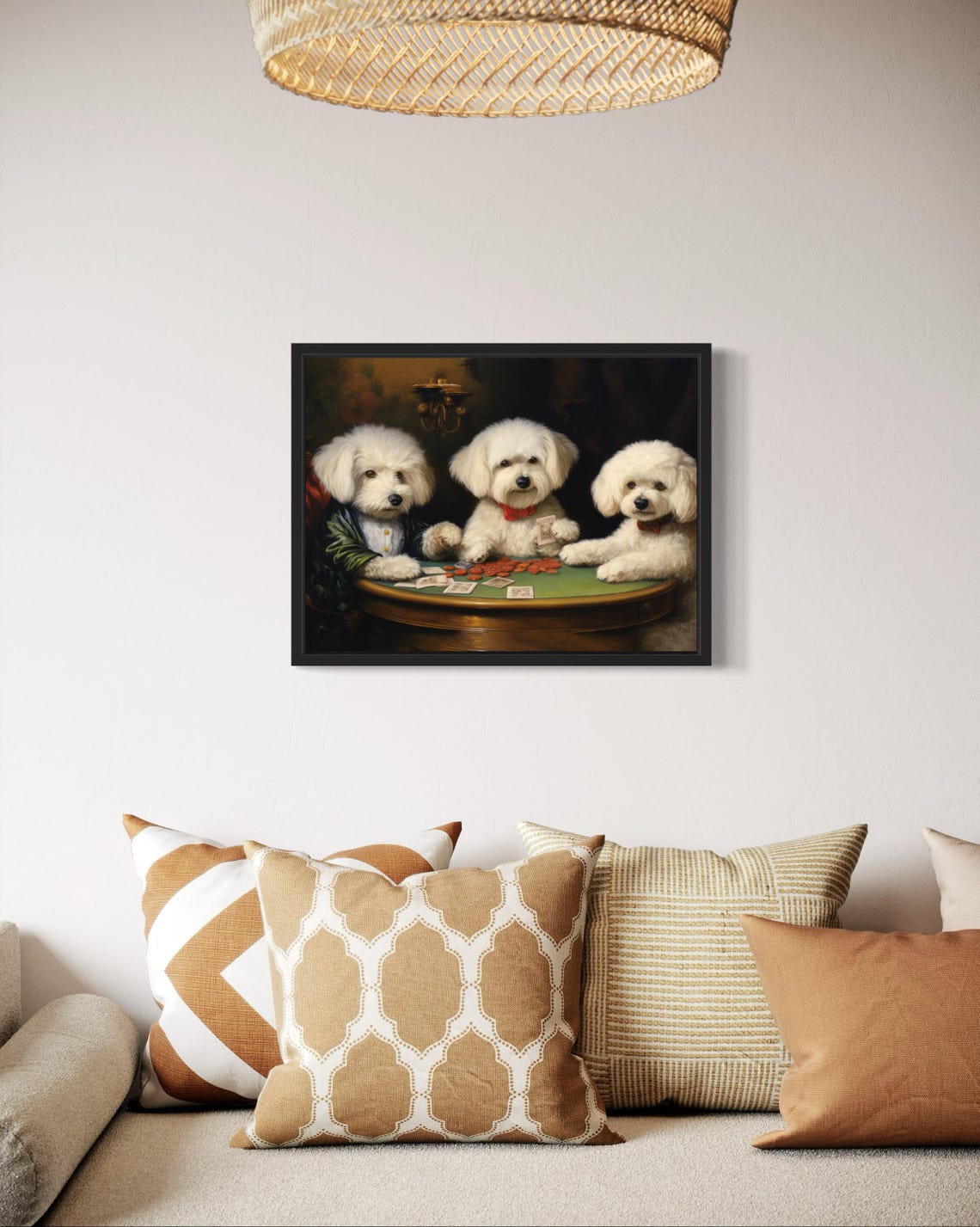Three Bichon Frise Dogs Playing Poker Card Game Artwork Poster - Image 2