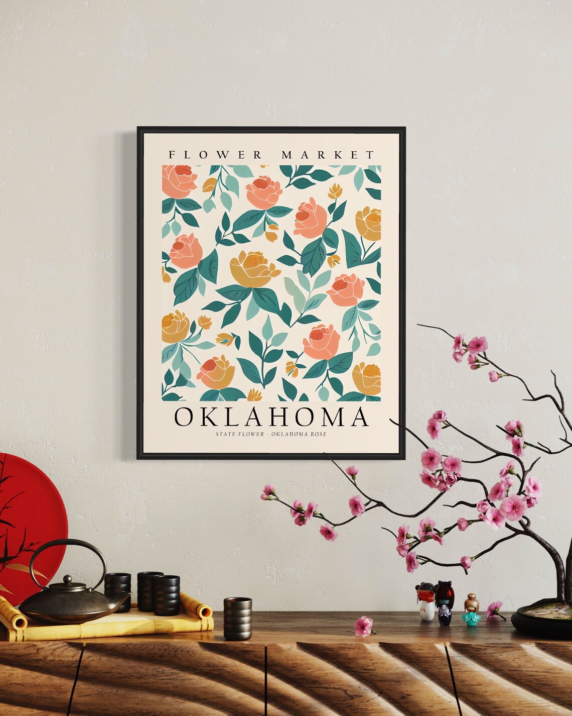 Oklahoma State Flower Rose 1960s Botanical Art Print - Image 2