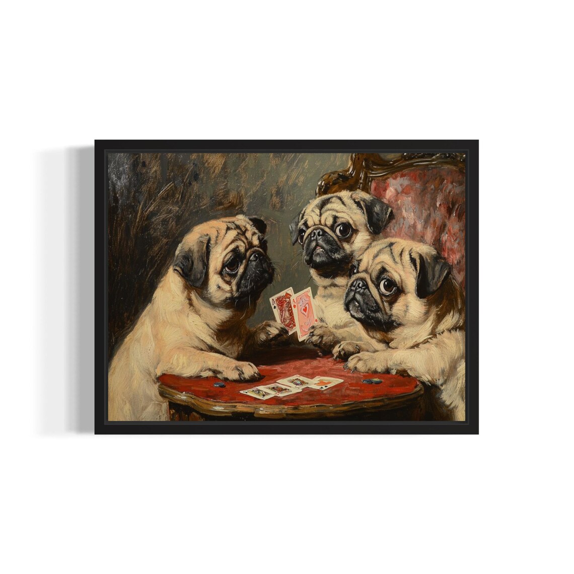 Pug Playing Cards Humor Art Print, Dog Poker