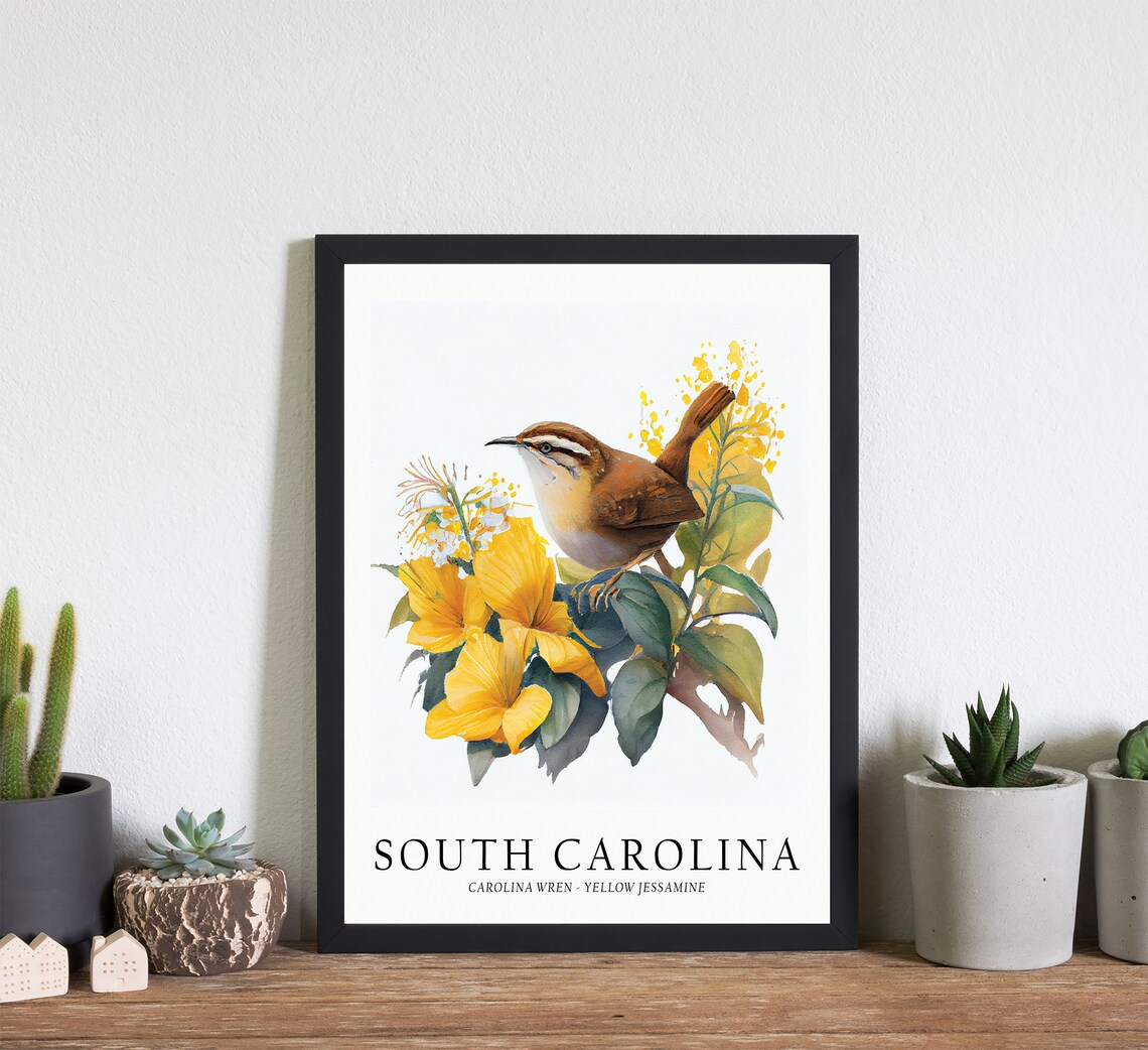 South Carolina State Bird and Flower Art Print - Image 4