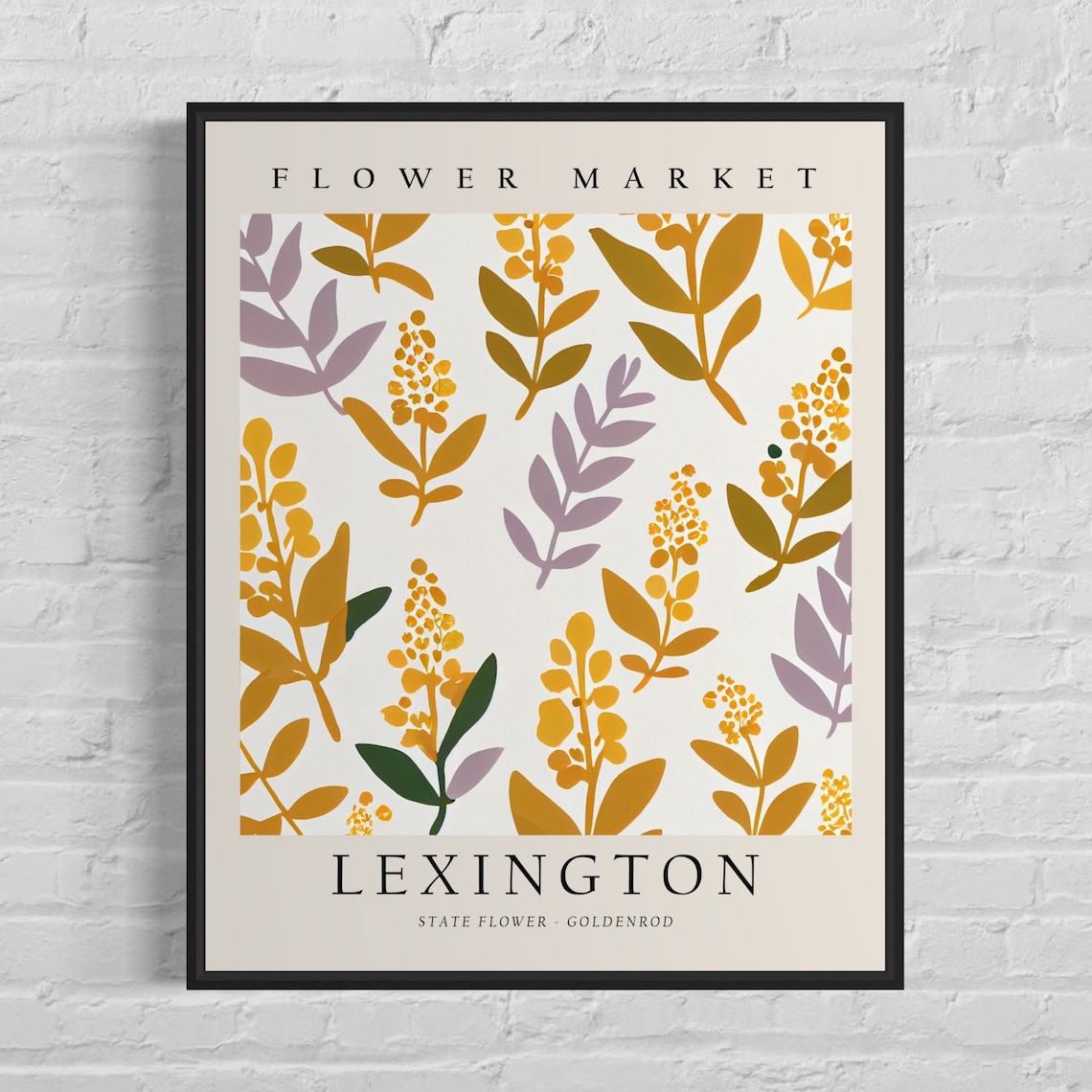 Lexington Kentucky Goldenrod Flower Market Vintage Botanical Poster