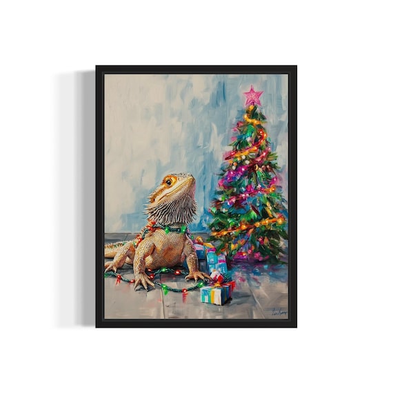 Bearded Dragon Tangled In Christmas Lights Holiday Poster Artwork