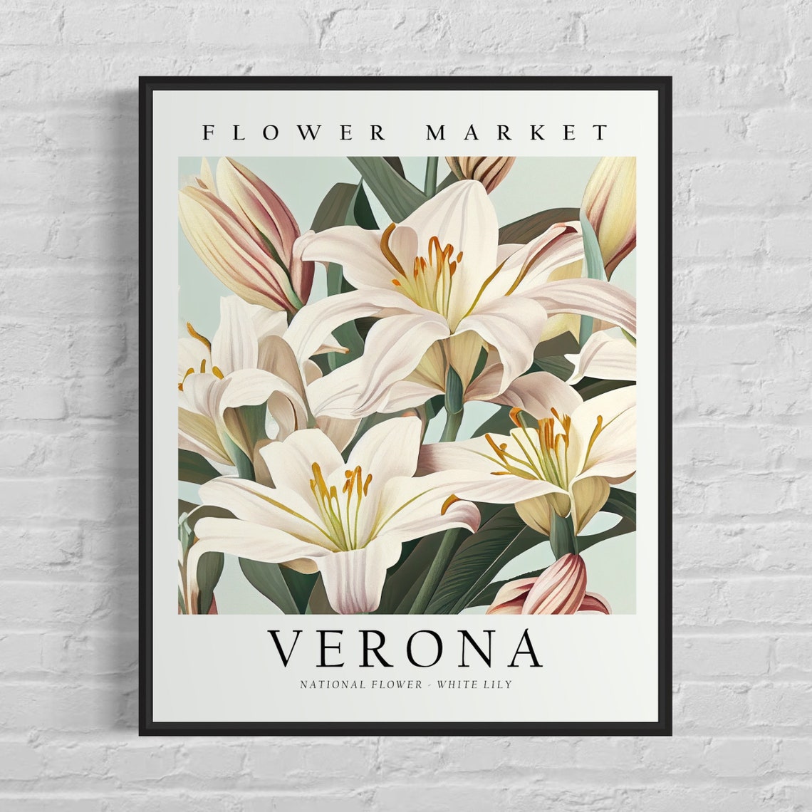 Verona Italy White Lily Flower Market Botanical Illustration Art Print