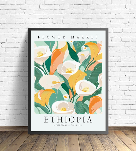 Ethiopia Flower Market Ethiopia Flower Market Art Print Calla Lily 1960s Wall Art Neutral Botanical Pastel Artwork