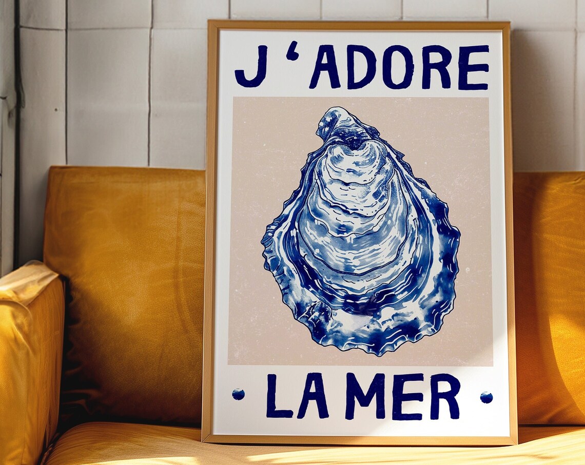 Blue Oyster Psychedelic Art Print, Kitchen Wall Art