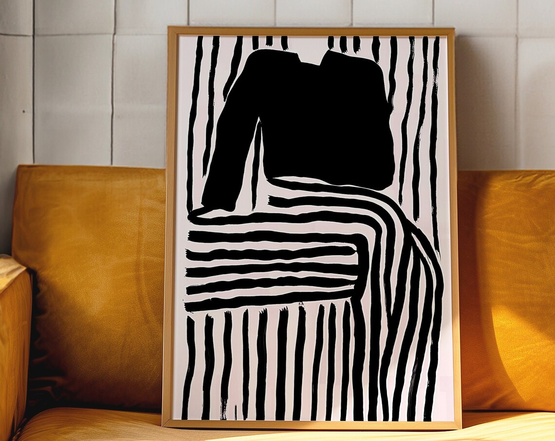 Black Stripe Abstract Art Print, Maximalist Decor
