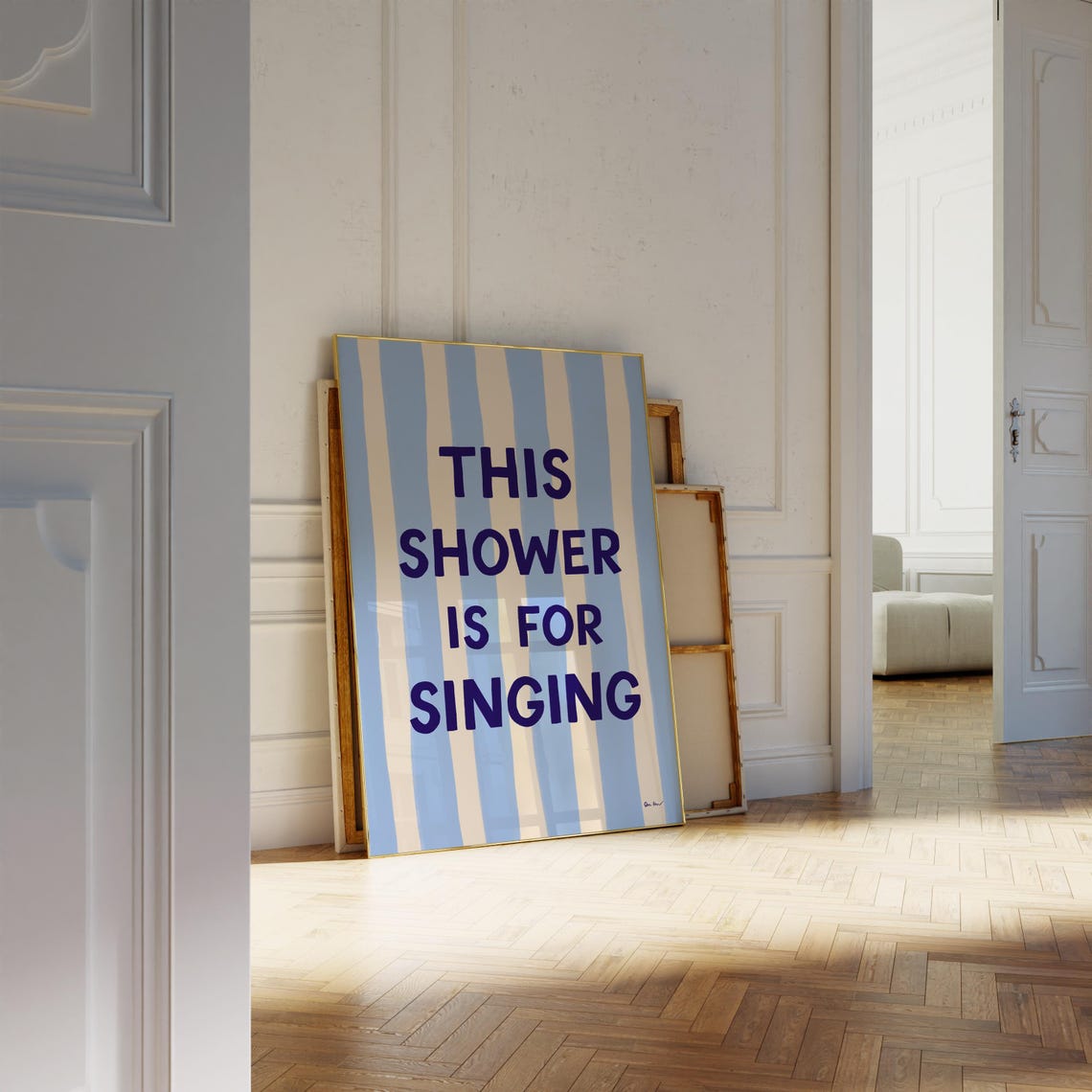 This Shower Is For Singing Blue Striped Bathroom Quote Poster - Image 3